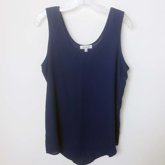 Active USA Women's Navy Blue Scoop Neck Wide Strap Shell Shirt Blouse Tank Top