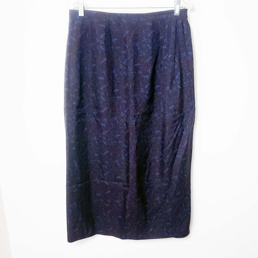 Alcott & Andrew Women's Silk Dark Plum Blue Tiger Lined Full Wrap Midi Skirt