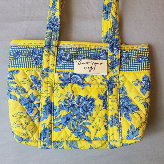 Americana by Sharif Women's Yellow Blue Floral Fabric Zip Close Shoulder Bag